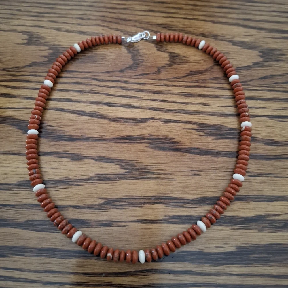 Necklace Red Jasper And Petrified Wood Beaded 18